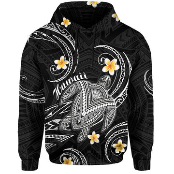 Custom Hawaii Hoodie Hawaiian Turtle Plumeria Mixed Polynesian Black Style LT9