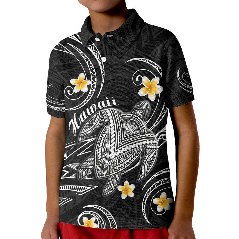 Hawaii Polo Shirt Hawaiian Turtle Plumeria Mixed Polynesian Black Style LT9
