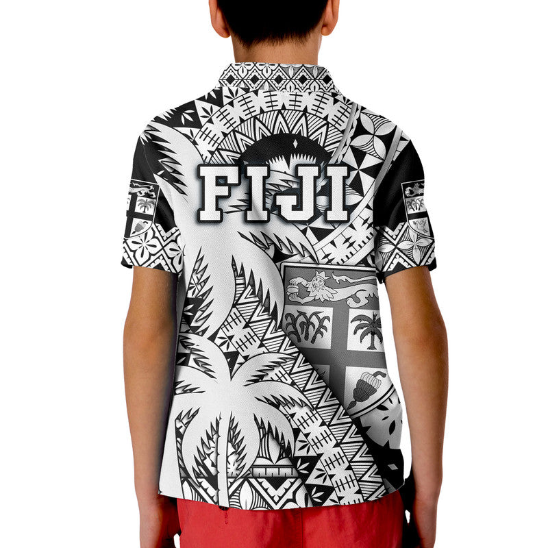 Fiji Polo Shirt Coat Of Arms Masi Tapa Mixed Palm Tree No1 Black Version LT9