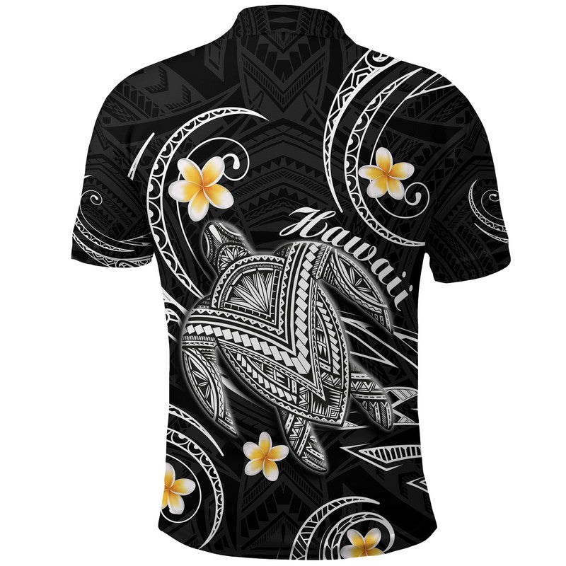 Hawaii Polo Shirt Hawaiian Turtle Plumeria Mixed Polynesian Black Style LT9