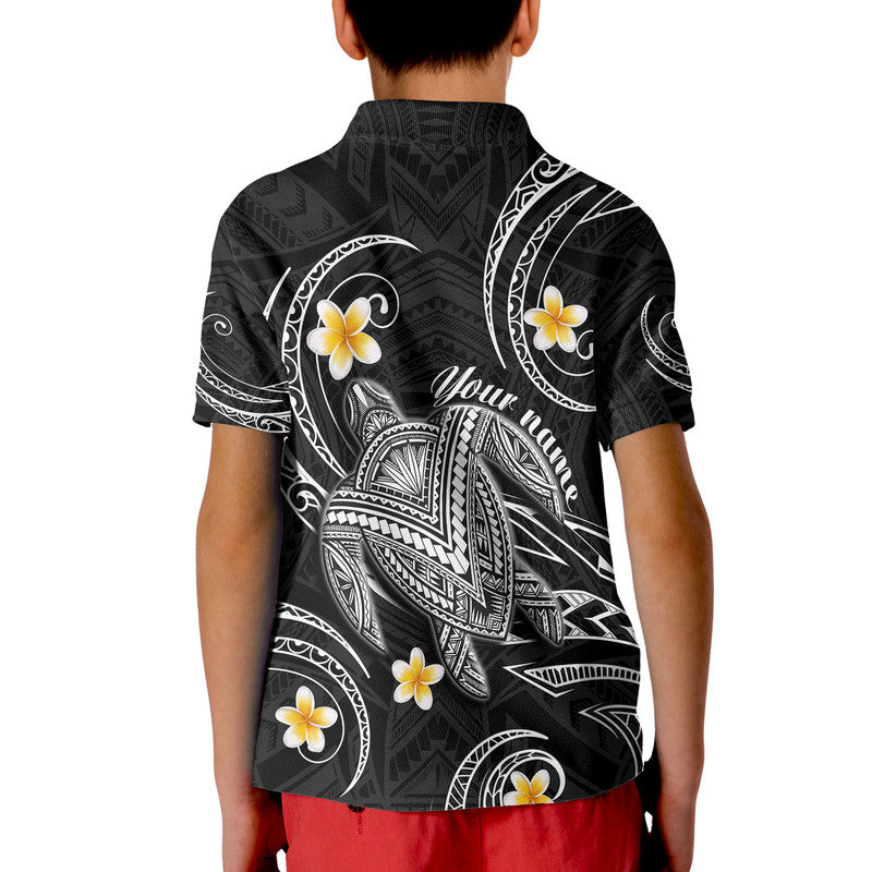 Custom Hawaii Polo Shirt Hawaiian Turtle Plumeria Mixed Polynesian Black Style LT9