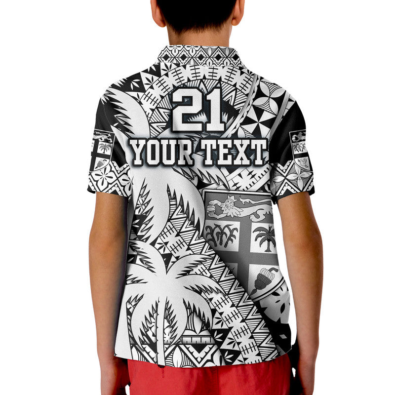 Custom Fiji Polo Shirt Coat Of Arms Masi Tapa Mixed Palm Tree No1 Black Version LT9