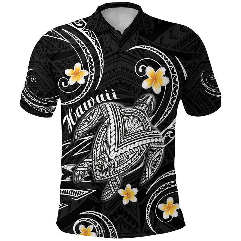 Hawaii Polo Shirt Hawaiian Turtle Plumeria Mixed Polynesian Black Style LT9