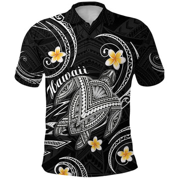 Hawaii Polo Shirt Hawaiian Turtle Plumeria Mixed Polynesian Black Style LT9