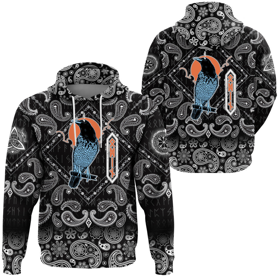 Viking Hoodie Black Raven with Bandana Paisley Style RLT12