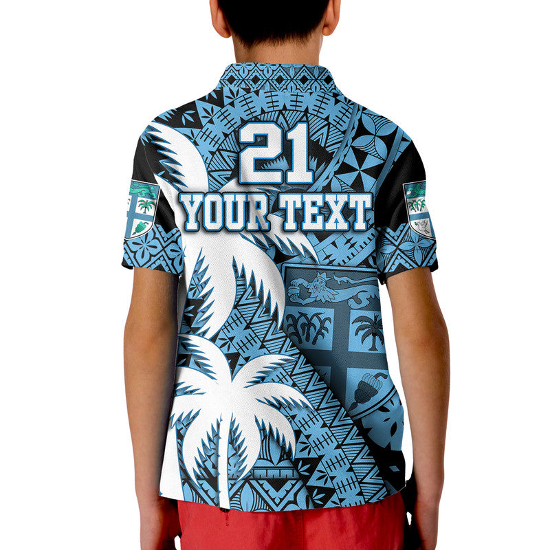 Custom Fiji Polo Shirt Coat Of Arms Masi Tapa Mixed Palm Tree No1 Blue Version LT9