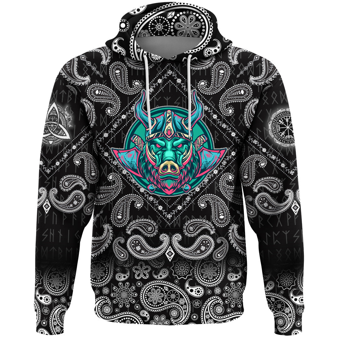 Viking Hoodie Boar with Bandana Paisley Style RLT12