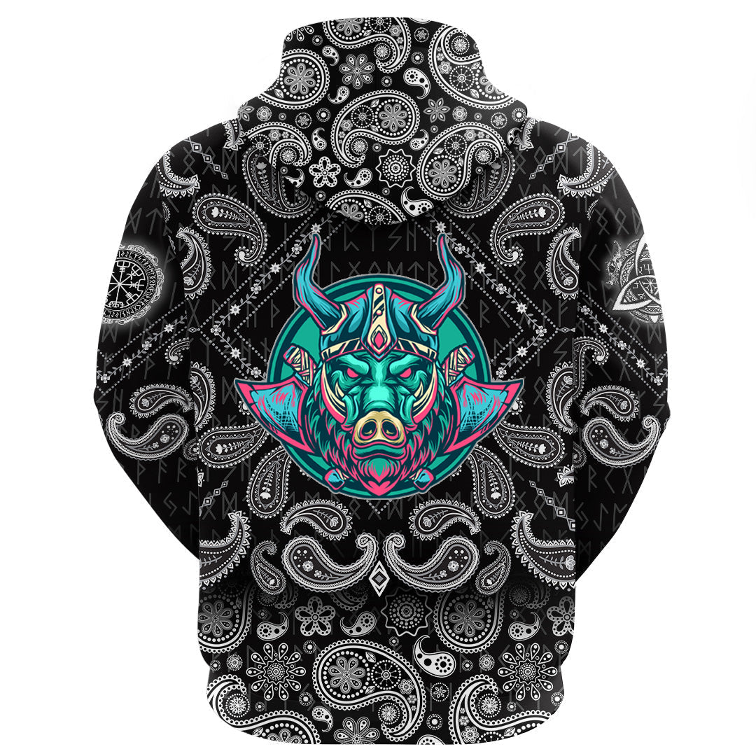 Viking Hoodie Boar with Bandana Paisley Style RLT12