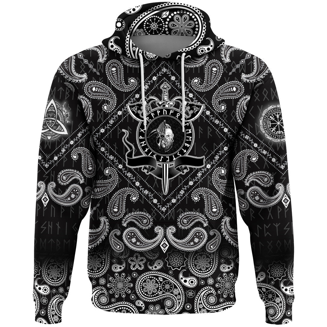 Viking Hoodie Board Axes Sword and Dead Head Of The Hero with Bandana Paisley Style RLT12