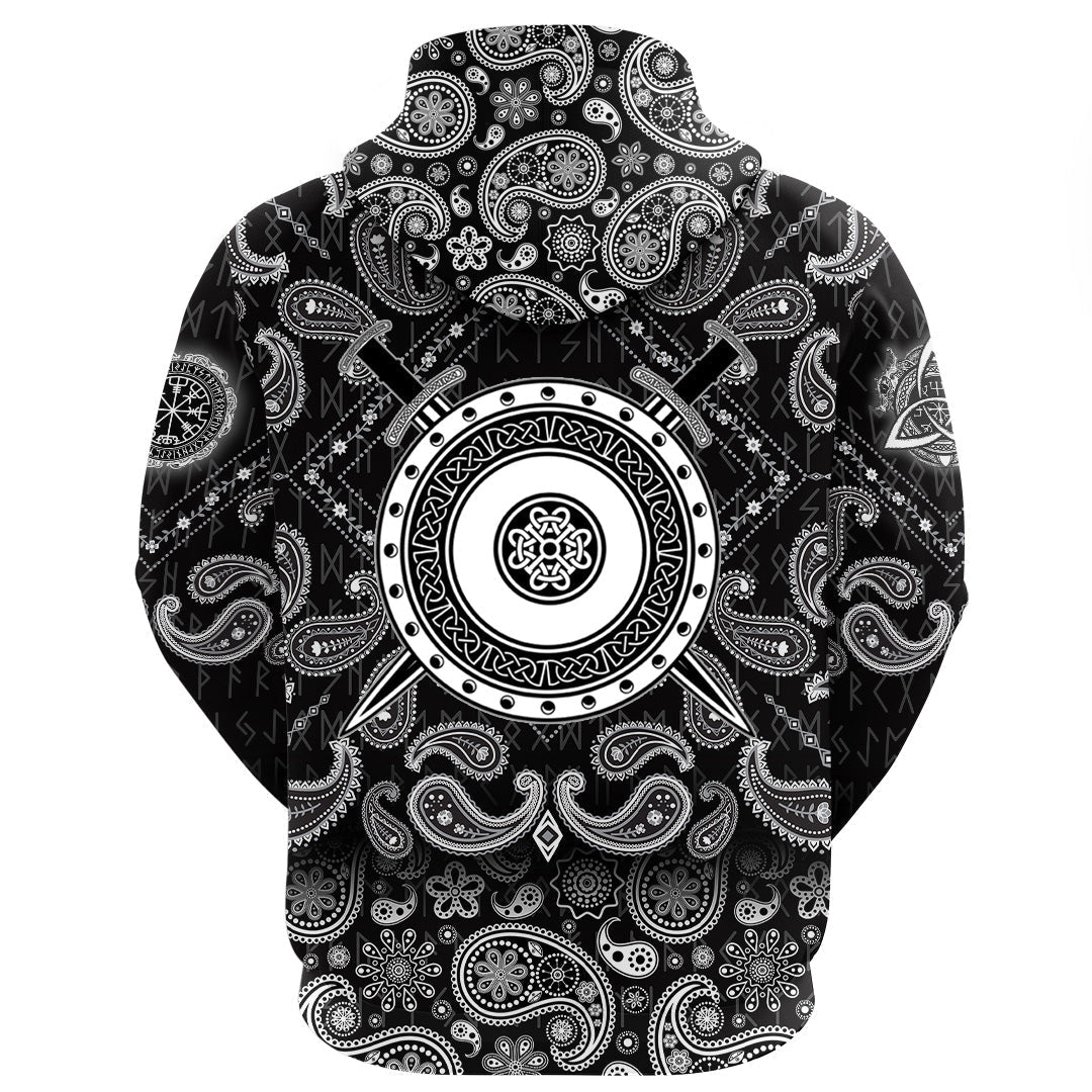 Viking Hoodie Board Of With Crossed Swords with Bandana Paisley Style RLT12