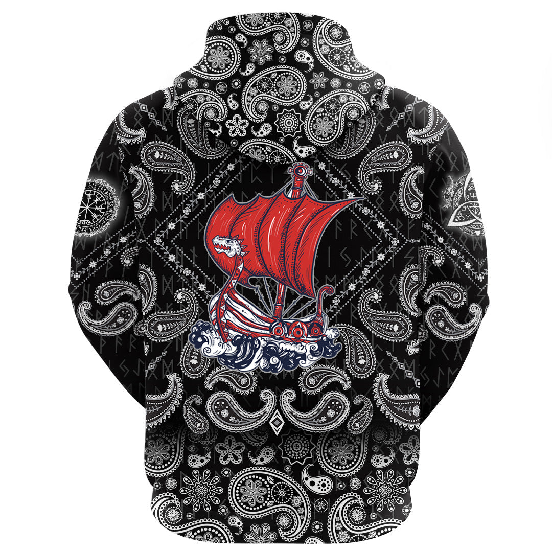 Viking Hoodie Boat Drakkar Art with Bandana Paisley Style RLT12