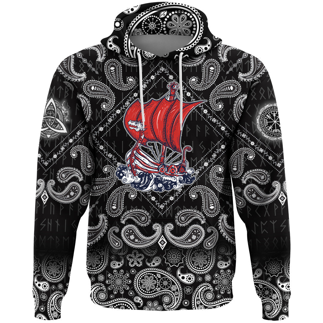 Viking Hoodie Boat Drakkar Art with Bandana Paisley Style RLT12