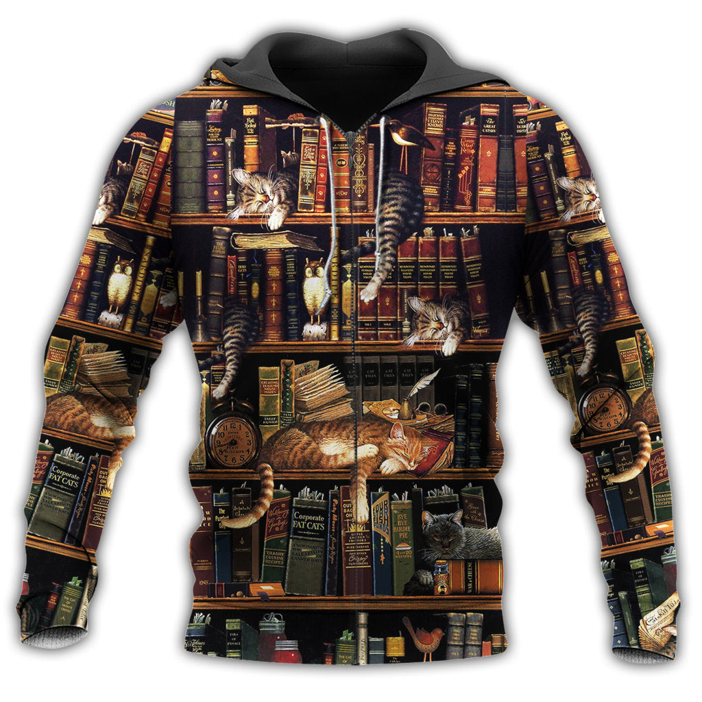 Book And Cat Sleeping Bookshelf Hoodie