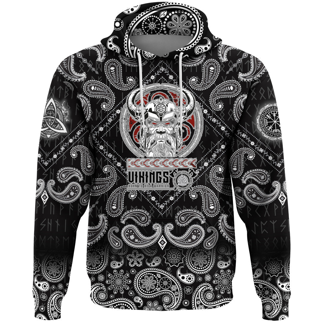 Viking Hoodie Born to Be Warrior with Bandana Paisley Style RLT12