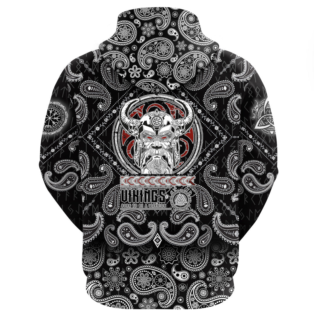 Viking Hoodie Born to Be Warrior with Bandana Paisley Style RLT12