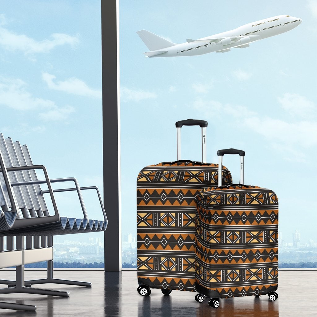 African Luggage Cover - Brown Traditional African Bogolan Travel Suitcase