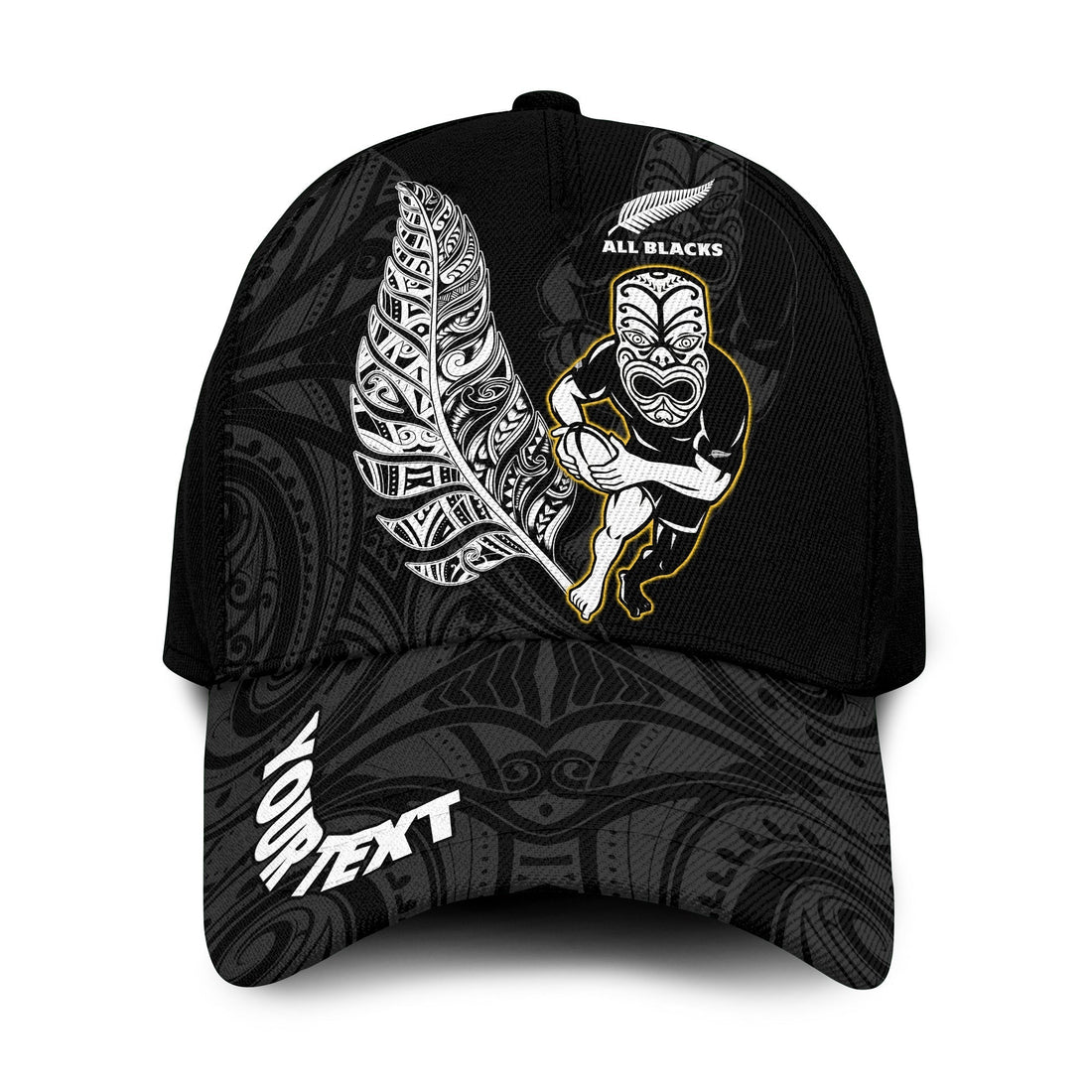 Custom Personalised New Zealand 2022 Rugby Classic Cap All Black Silver Fern Maori Pattern Version Black LT14