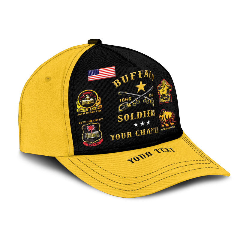 (Custom Personalised) Buffalo Soldiers Classic Cap African American Military - Black Gold LT8