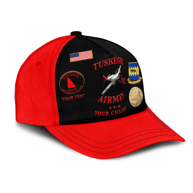 (Custom Personalised) Tuskegee Airmen Motorcycle Club Classic Cap TAMC Spit Fire Simple Style - Black Red LT8