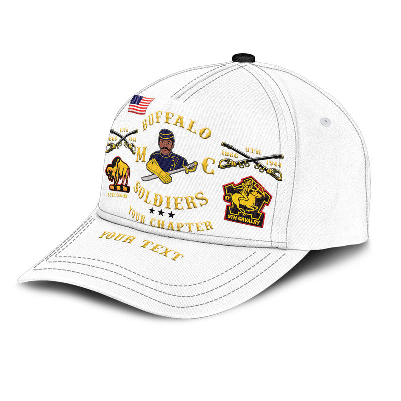 (Custom Personalised) Buffalo Soldiers Motorcycle Club BSMC Classic Cap - White LT8