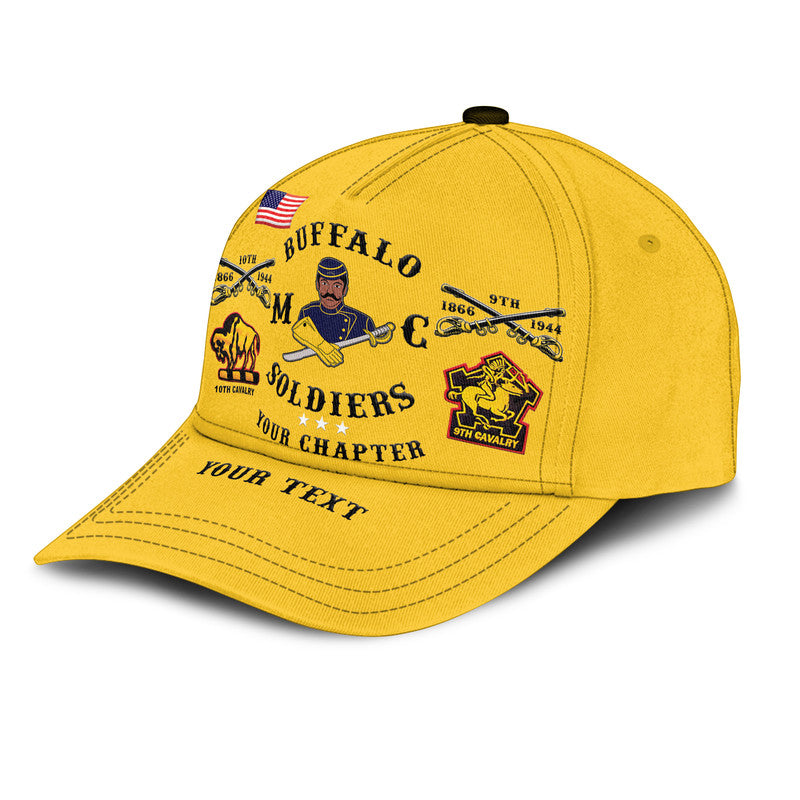 (Custom Personalised) Buffalo Soldiers Motorcycle Club BSMC Classic Cap - Gold LT8