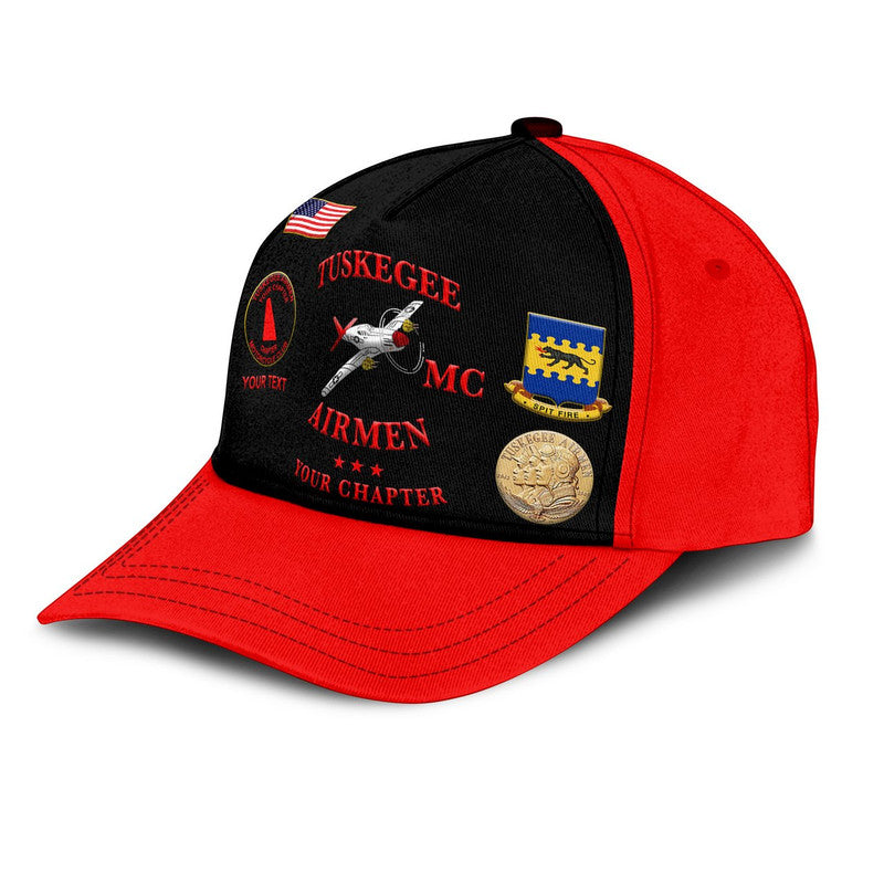 (Custom Personalised) Tuskegee Airmen Motorcycle Club Classic Cap TAMC Spit Fire Simple Style - Black Red LT8