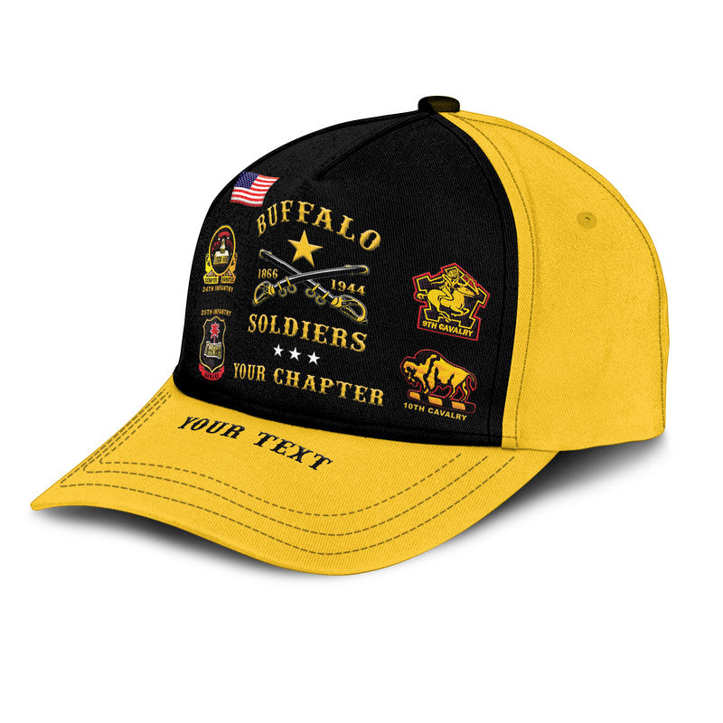 (Custom Personalised) Buffalo Soldiers Classic Cap African American Military - Black Gold LT8