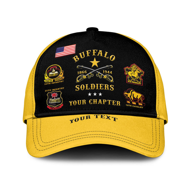 (Custom Personalised) Buffalo Soldiers Classic Cap African American Military - Black Gold LT8