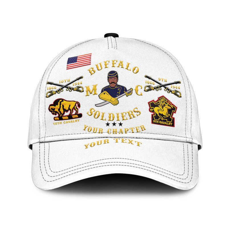 (Custom Personalised) Buffalo Soldiers Motorcycle Club BSMC Classic Cap - White LT8