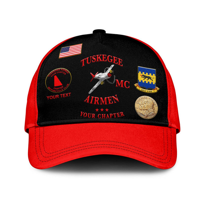 (Custom Personalised) Tuskegee Airmen Motorcycle Club Classic Cap TAMC Spit Fire Simple Style - Black Red LT8