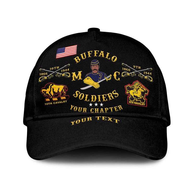 (Custom Personalised) Buffalo Soldiers Motorcycle Club BSMC Classic Cap - Black LT8