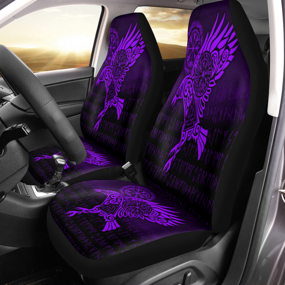 Viking Car Seat Covers Raven Vegvisir Tattoo Purple Version Car Seat Covers RLT12