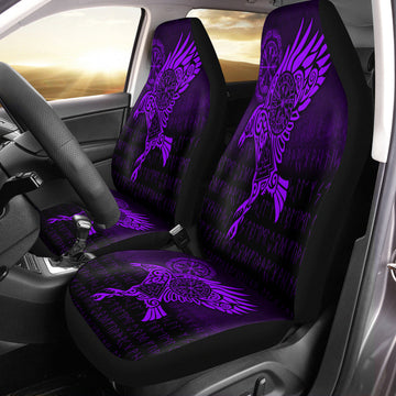 Viking Car Seat Covers Raven Vegvisir Tattoo Purple Version Car Seat Covers RLT12