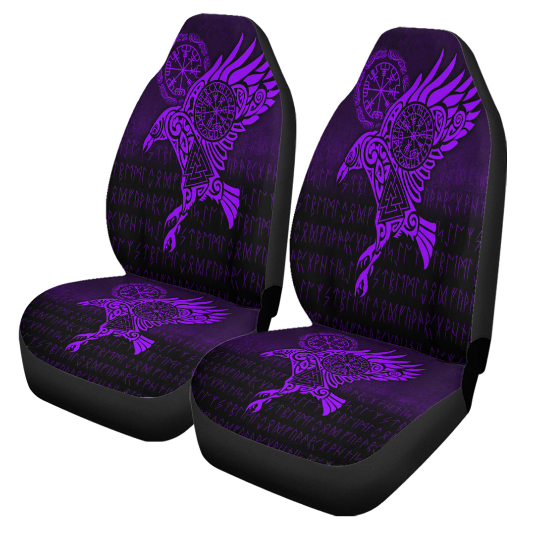 Viking Car Seat Covers Raven Vegvisir Tattoo Purple Version Car Seat Covers RLT12