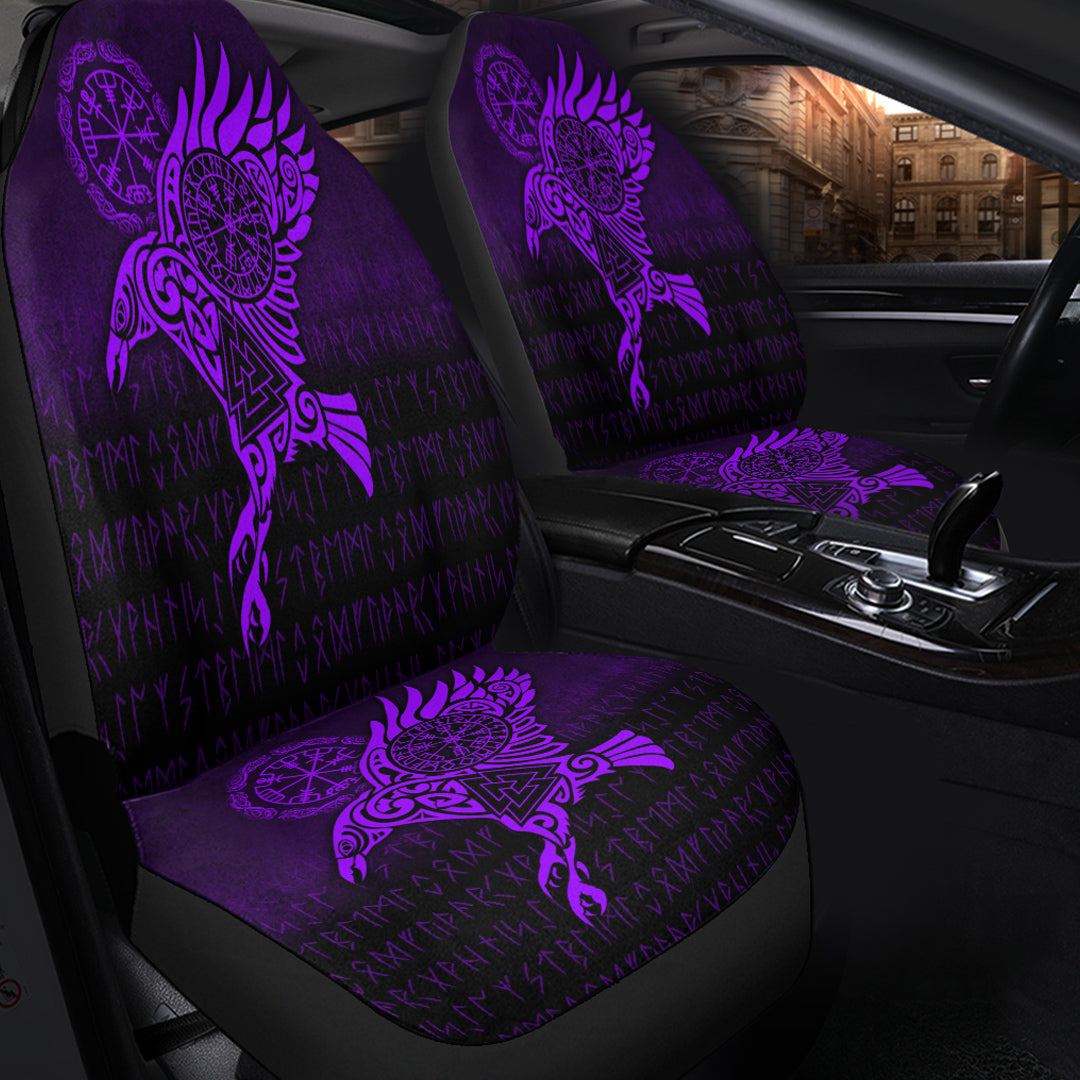 Viking Car Seat Covers Raven Vegvisir Tattoo Purple Version Car Seat Covers RLT12
