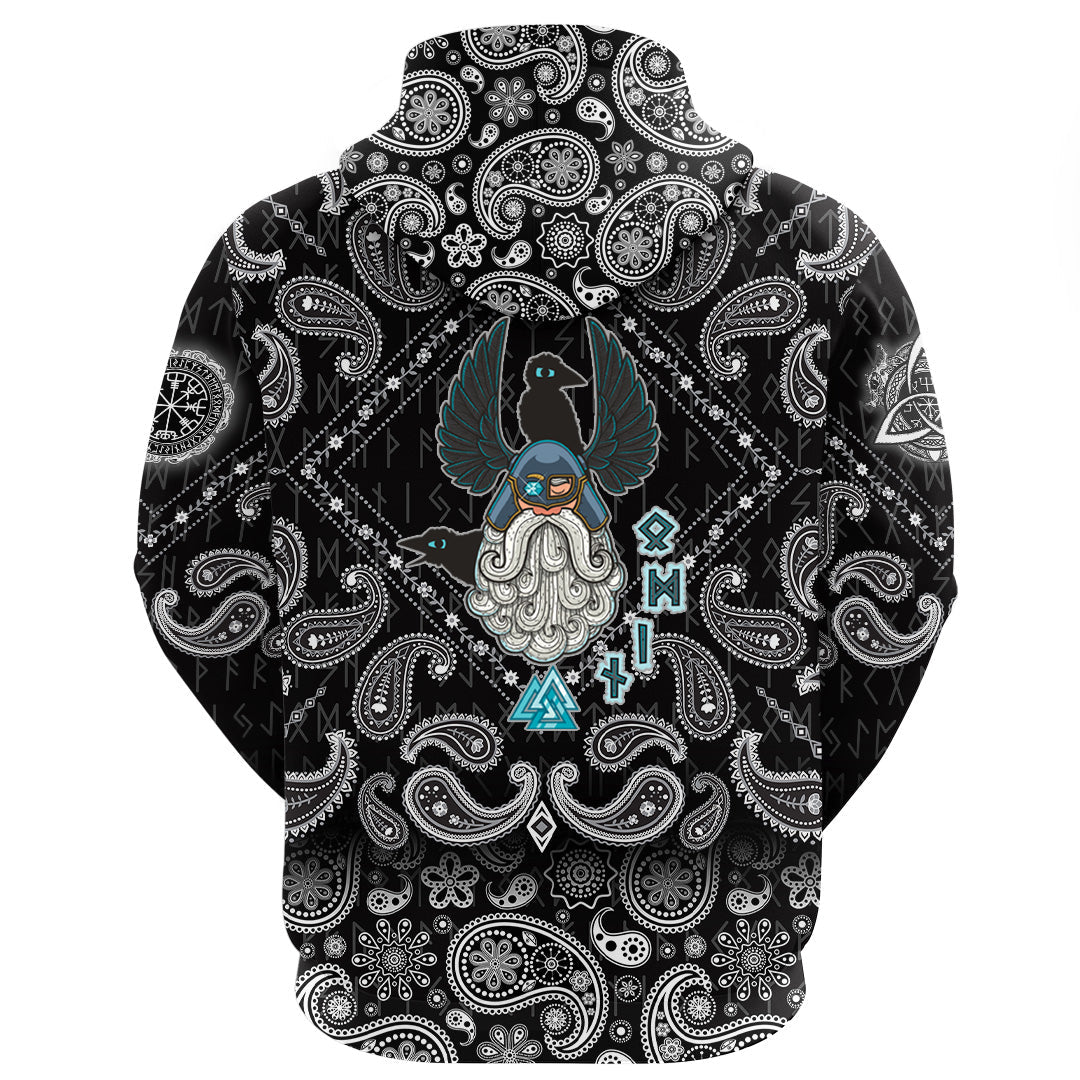 Viking Hoodie Cartoon Of The Norse God Odin with Bandana Paisley Style RLT12