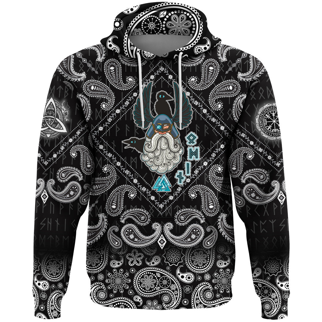 Viking Hoodie Cartoon Of The Norse God Odin with Bandana Paisley Style RLT12