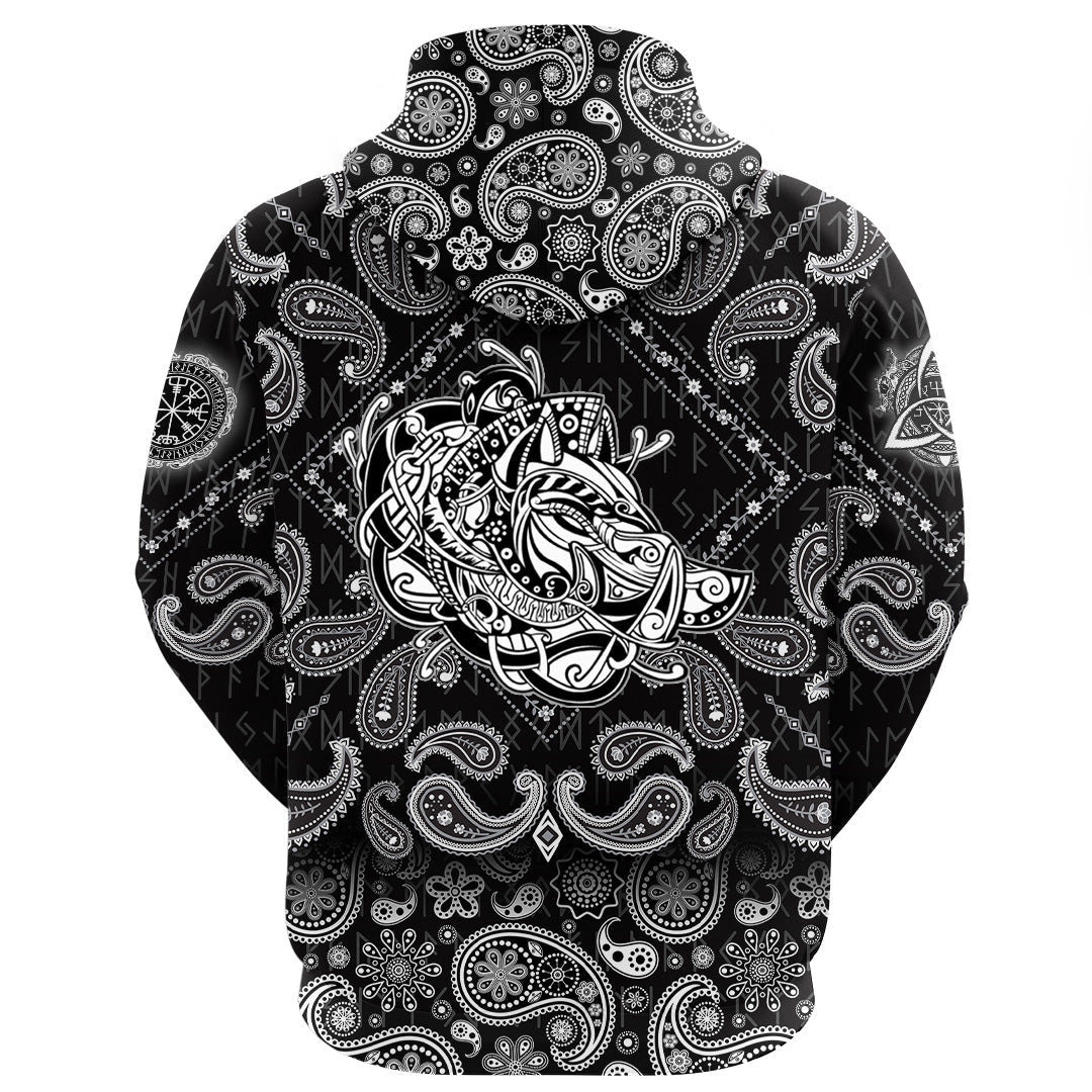 Viking Hoodie Celtic Boar with Bandana Paisley Style RLT12