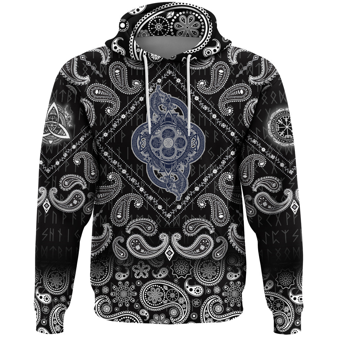 Viking Hoodie Celtic Dragon Tattoo and Symbol Of Force Dream Magic with Bandana Paisley Style RLT12