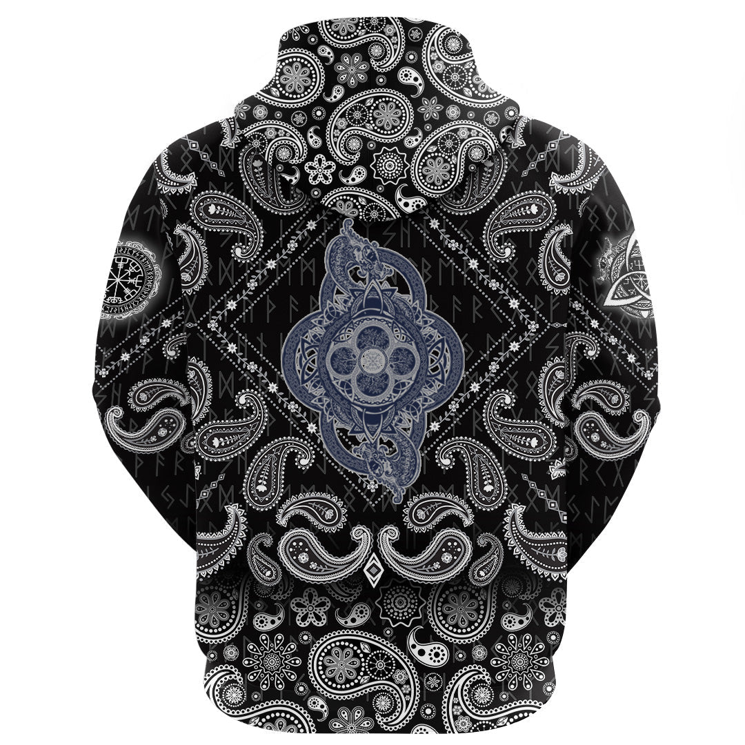 Viking Hoodie Celtic Dragon Tattoo and Symbol Of Force Dream Magic with Bandana Paisley Style RLT12