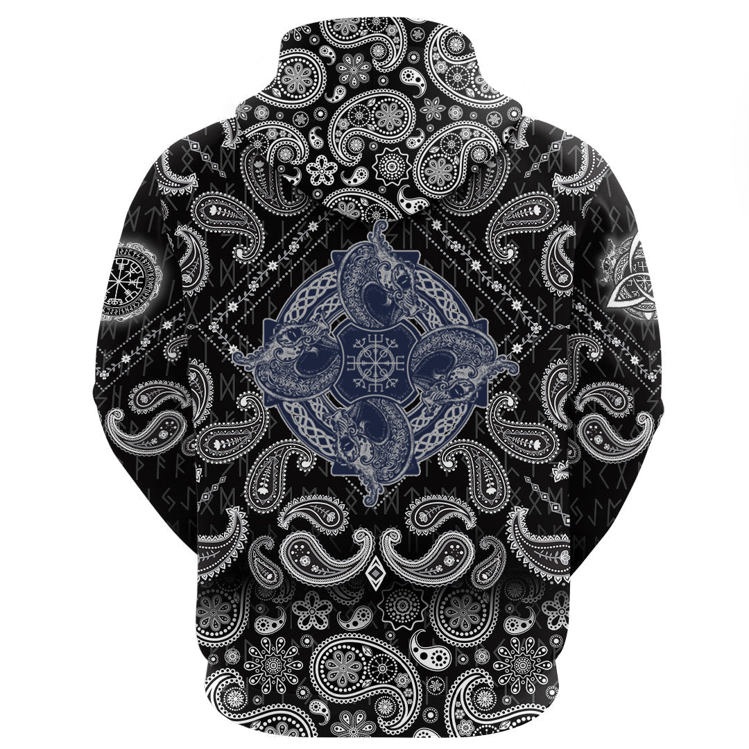 Viking Hoodie Celtic Dragons Symbol Of The Viking Tattoo with Bandana Paisley Style RLT12
