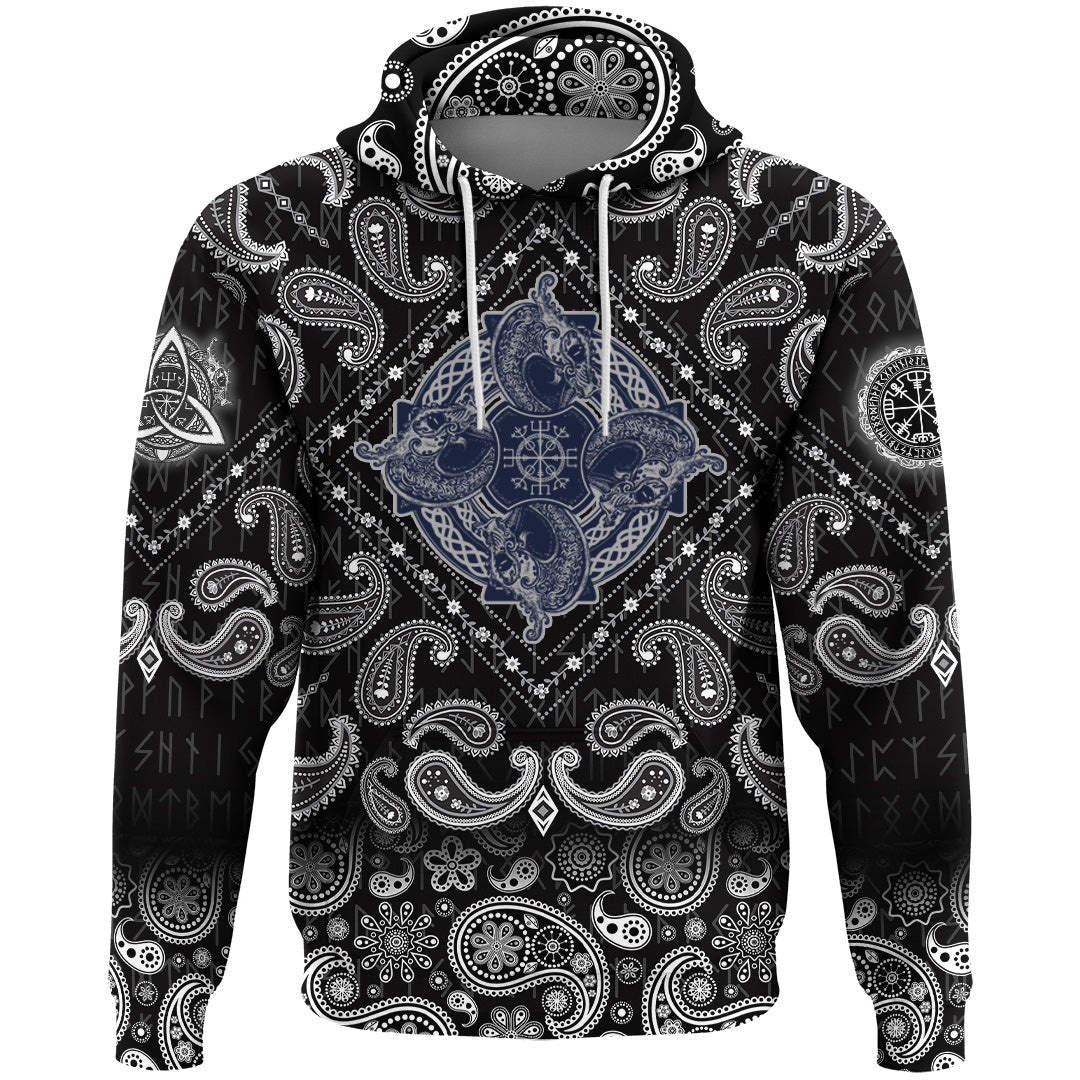Viking Hoodie Celtic Dragons Symbol Of The Viking Tattoo with Bandana Paisley Style RLT12