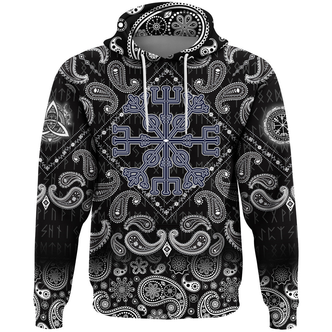 Viking Hoodie Celtic Helm Of Awe Aegishjalmur with Bandana Paisley Style RLT12