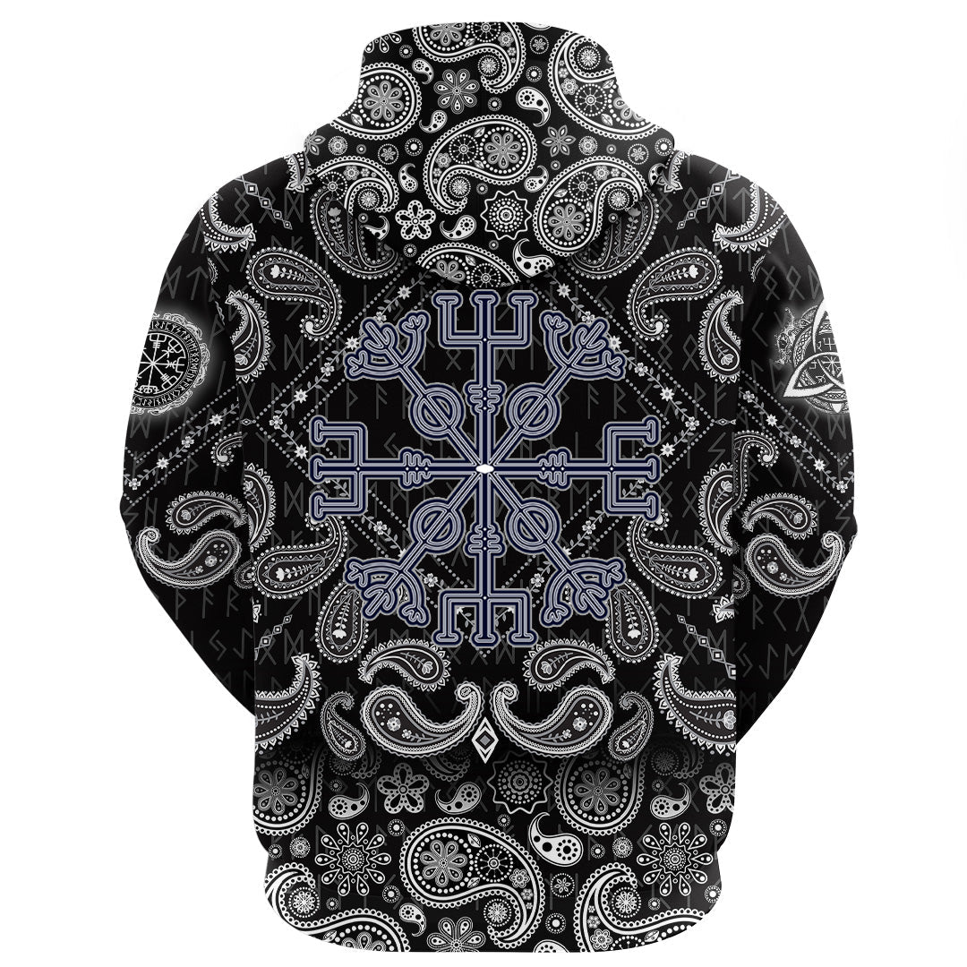 Viking Hoodie Celtic Helm Of Awe Aegishjalmur with Bandana Paisley Style RLT12