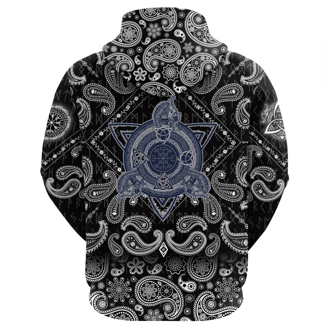 Viking Hoodie Celtic Knot Tattoo Art and Helm Of Awe with Bandana Paisley Style RLT12