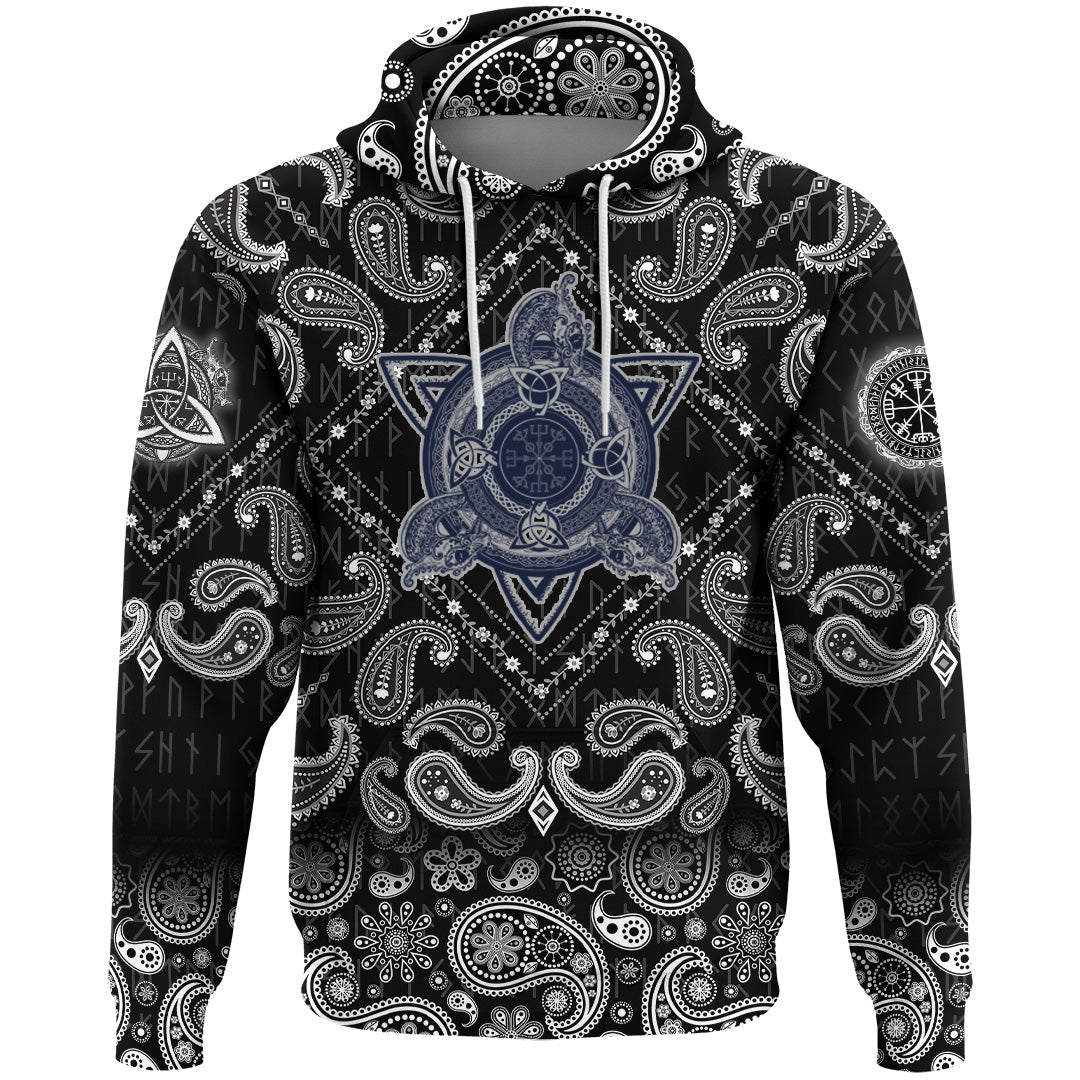Viking Hoodie Celtic Knot Tattoo Art and Helm Of Awe with Bandana Paisley Style RLT12