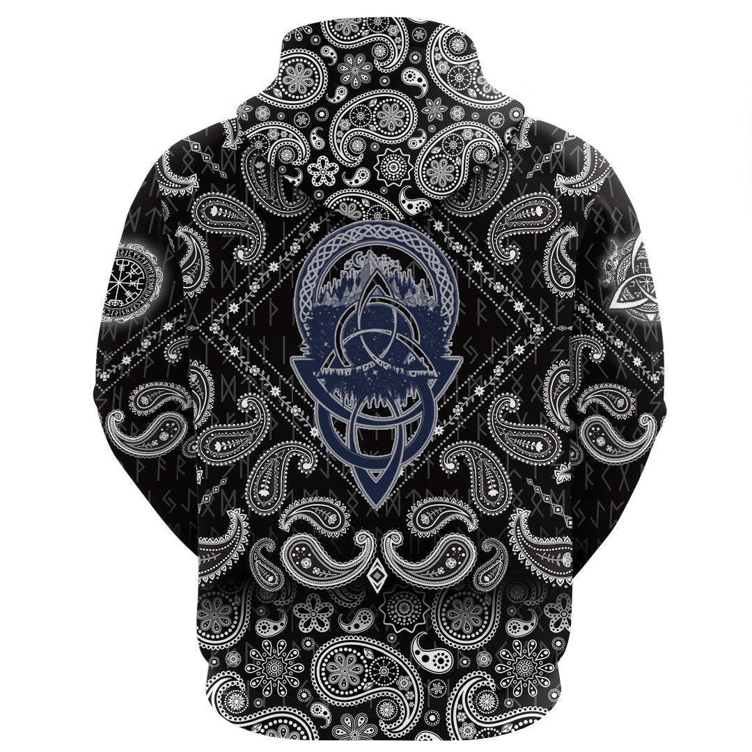 Viking Hoodie Celtic Knot Tattoo Mountain Forest Symbol Travel with Bandana Paisley Style RLT12