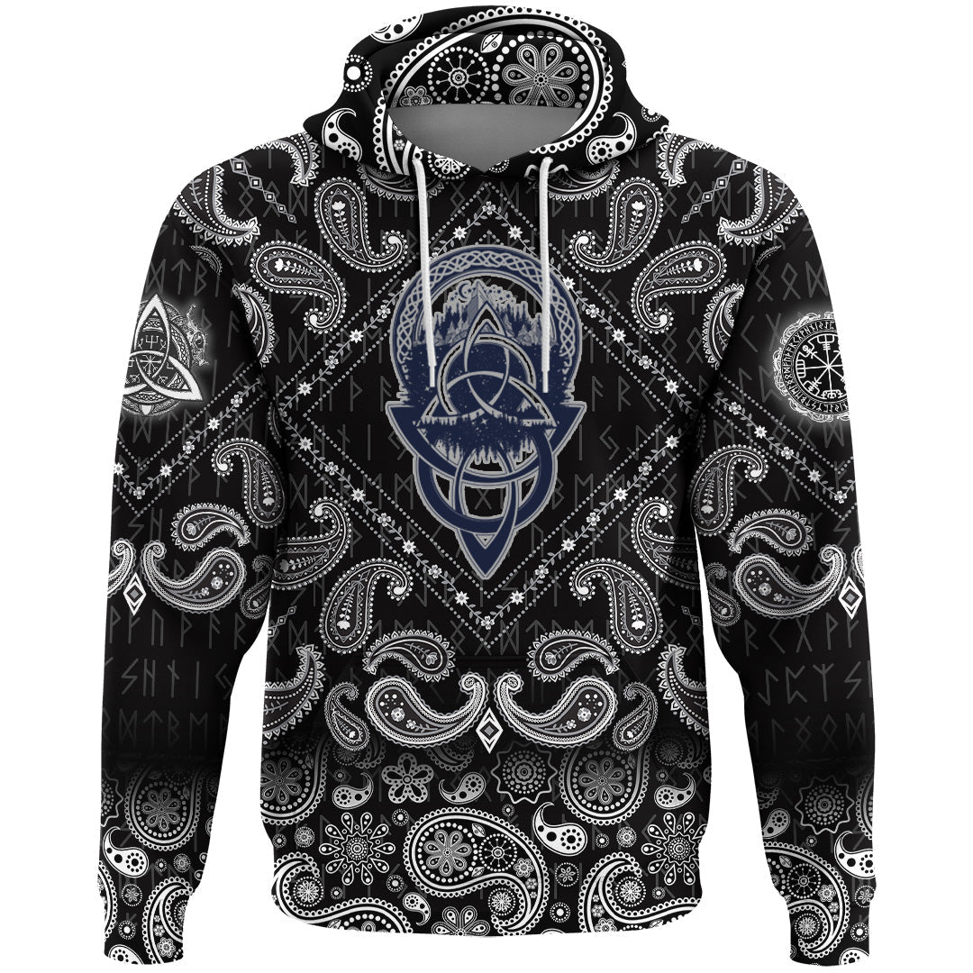 Viking Hoodie Celtic Knot Tattoo Mountain Forest Symbol Travel with Bandana Paisley Style RLT12