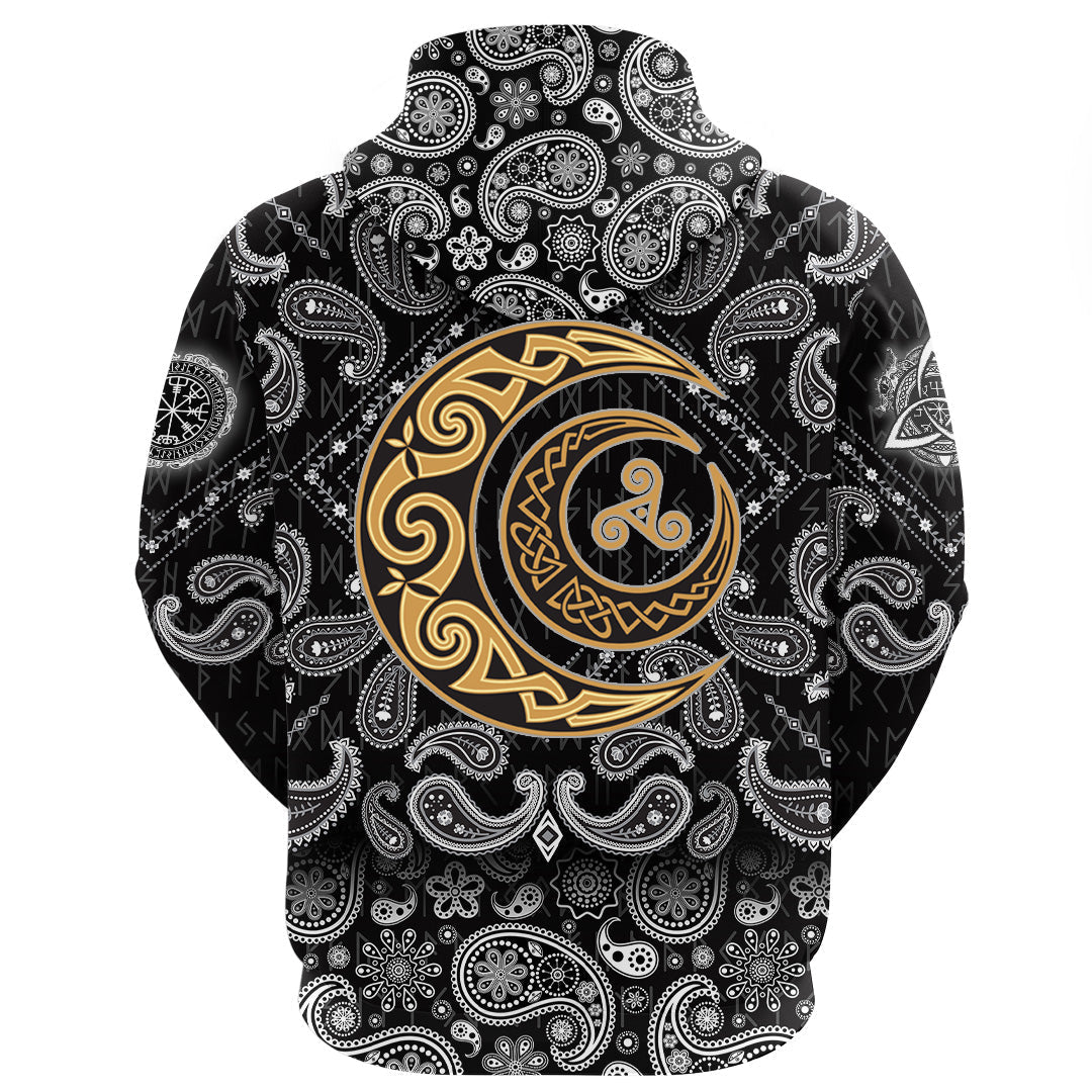 Viking Hoodie Celtic Moons with Bandana Paisley Style RLT12