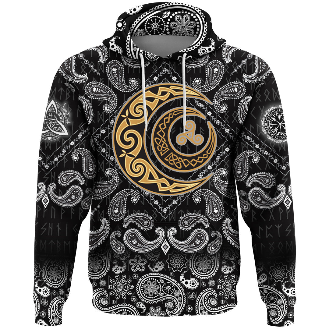 Viking Hoodie Celtic Moons with Bandana Paisley Style RLT12